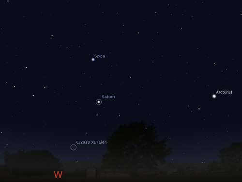 ภาพแสดงตำแหน่งดาวหางเอเลนินบนท้องฟ้า