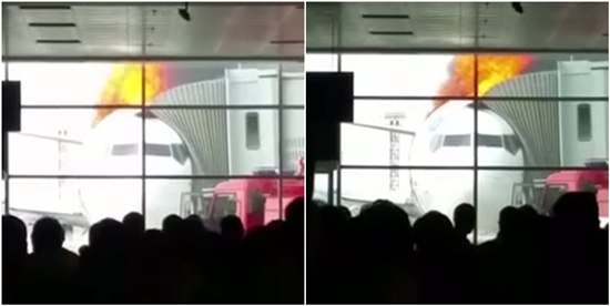 ระทึกทั้งสนามบิน ไฟไหม้เครื่องบินโบอิ้งขณะผู้โดยสารกำลังขึ้นเครื่อง