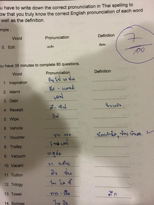 ครูคริส อึ้ง นักศึกษาไทยทำข้อสอบภาษาอังกฤษ เต็ม 100 ได้ 7 คะแนน
