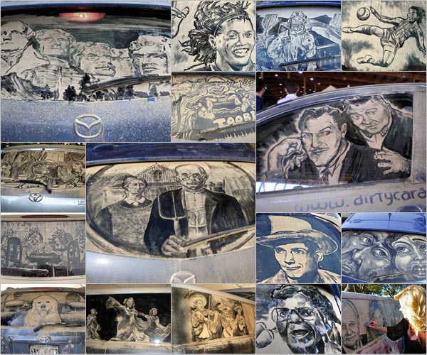 จิตรกรมะกันสร้างผลงานศิลปะจากรถยนต์สุดเขรอะ