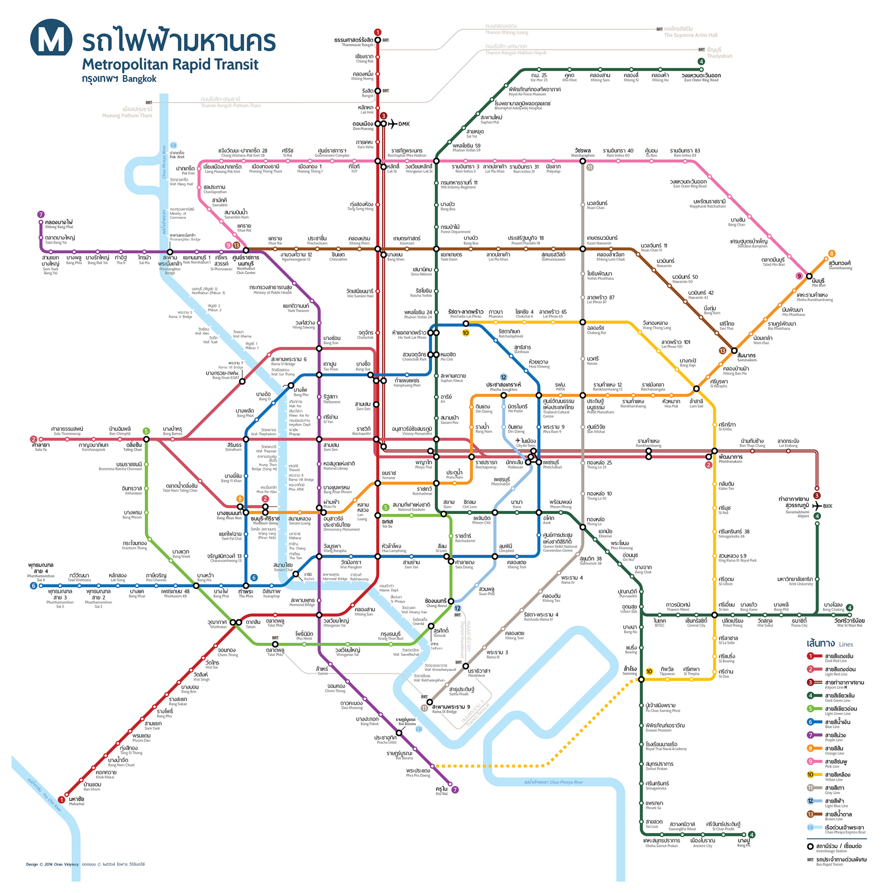 แผนที่เส้นทางรถไฟฟ้าทั้งระบบ